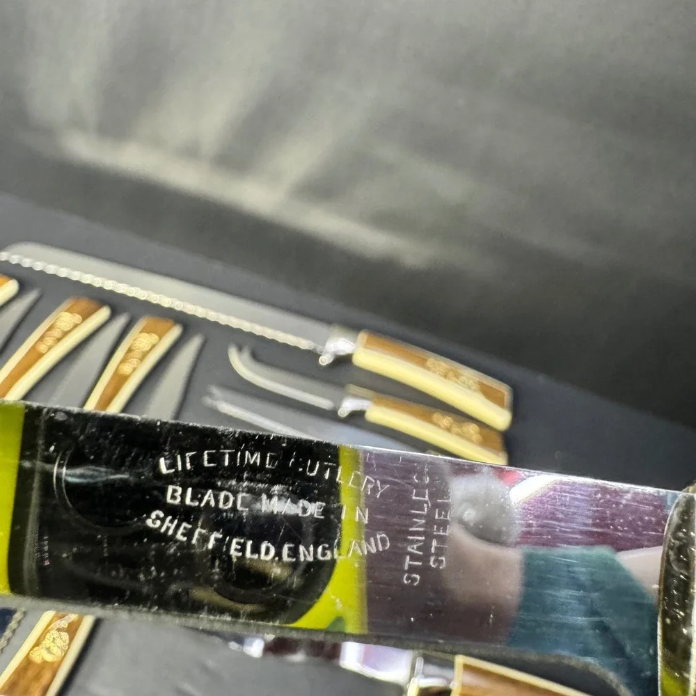 Lifetime Cutlery 15pc Knife‎ Set Regent Sheffield Gold Rose Stainless Steel VTG